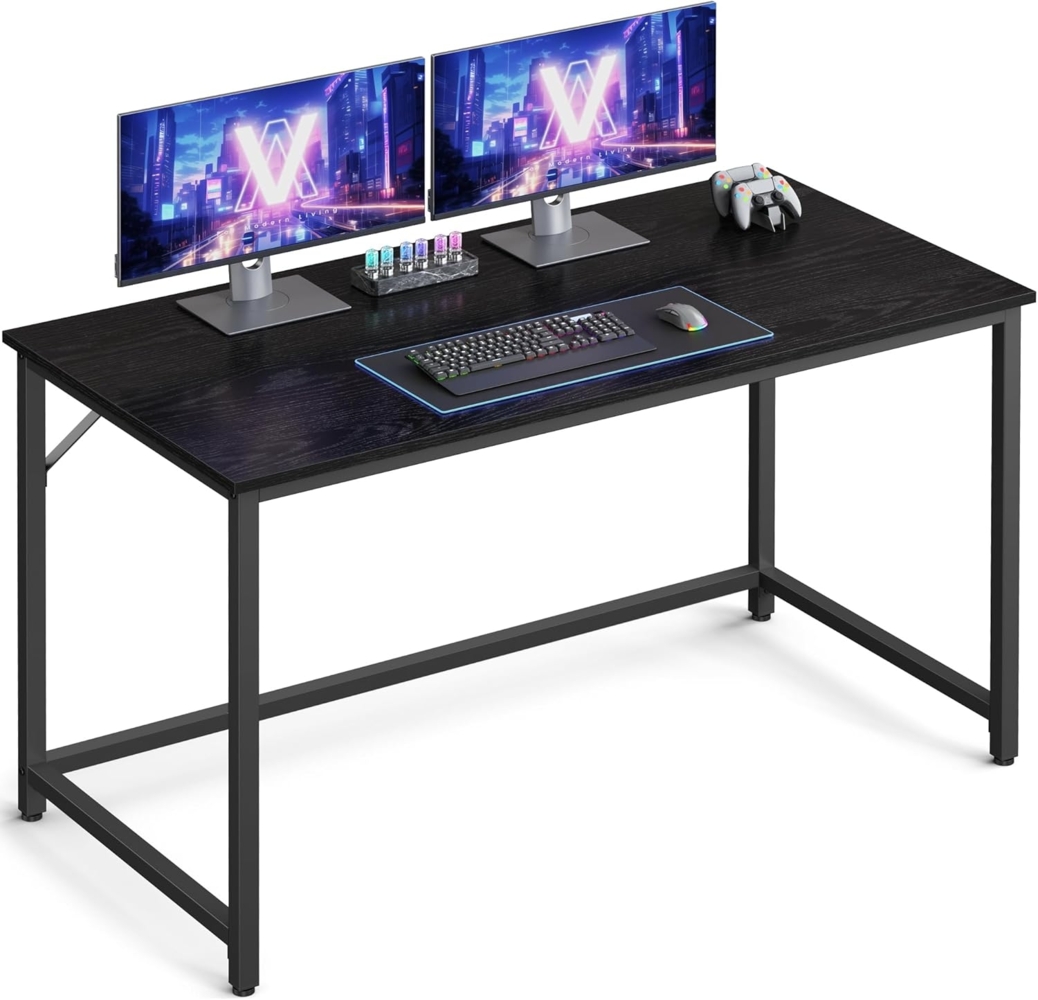 Vasagle Schreibtisch, Computertisch, Bürotisch, für Arbeitszimmer, Schlafzimmer, 60 x 120 x 75 cm, Industrie-Design, Metallgestell, schwarz Bild 1