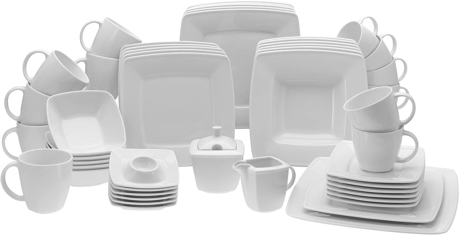 CreaTable 11384 Kombiservice Victoria für 6 Personen + Uni, Porzellan, weiß (1 Set, 50-teilig) Bild 1