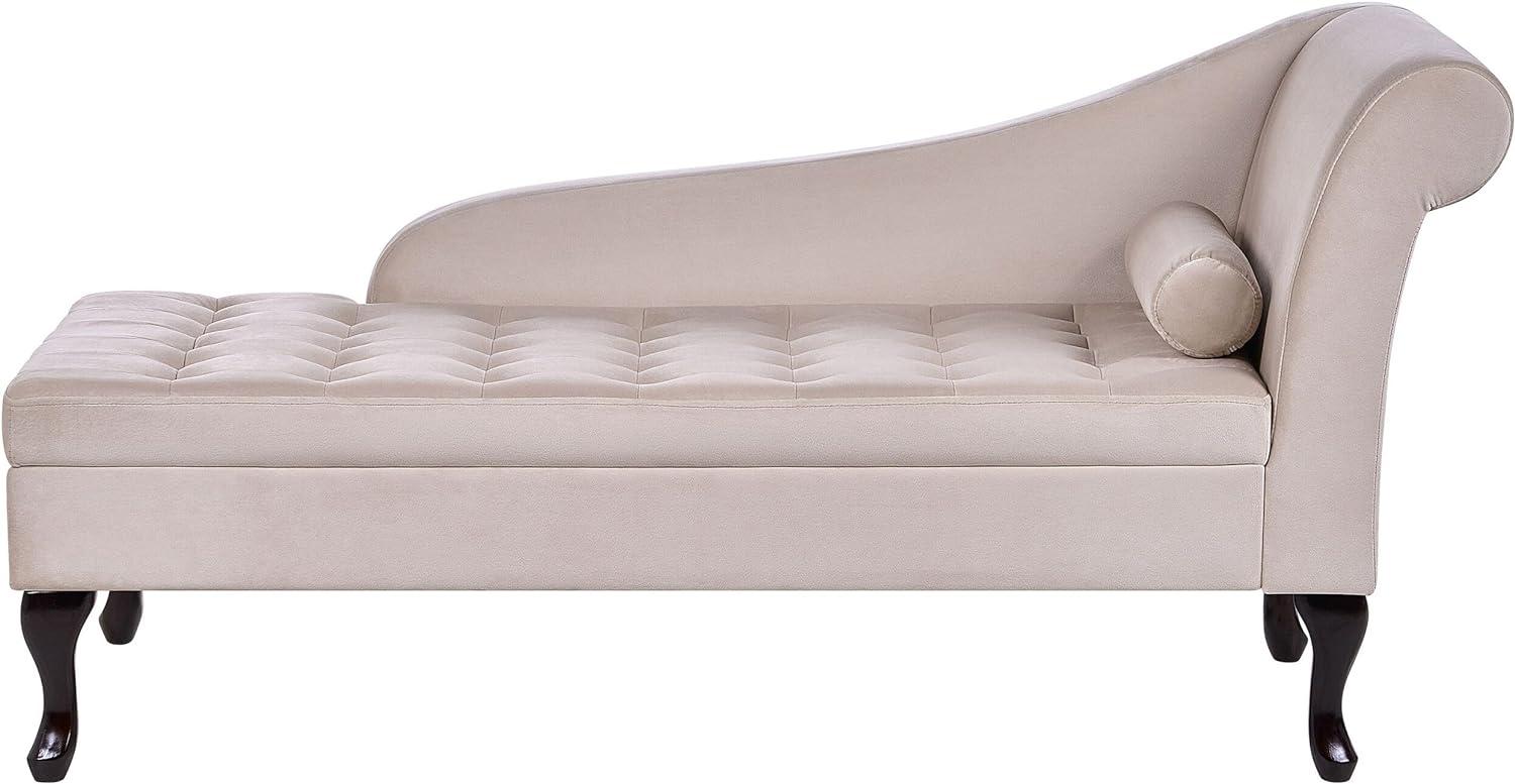 Beliani 'PESSAC' Chaiselongue mit Bettkasten, rechtsseitig, Samtstoff, Hellbeige Bild 1