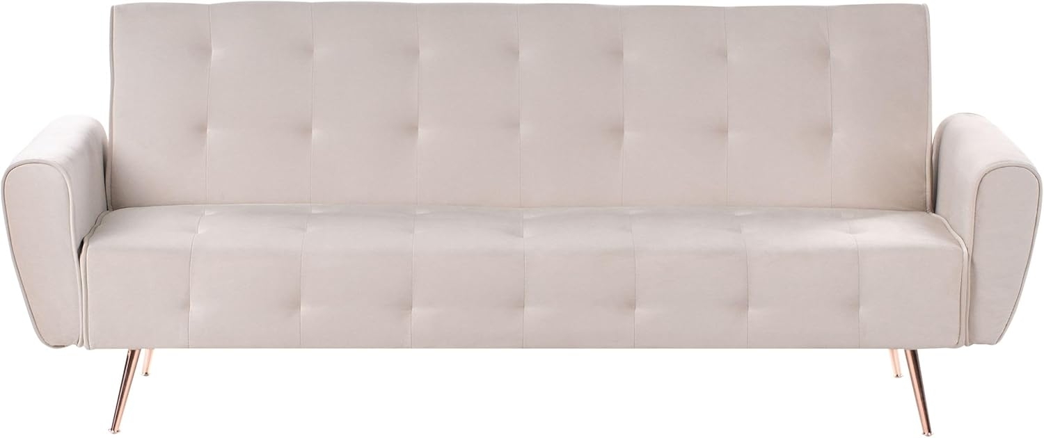 beliani 'SELNES' Schlafsofa, 3-Sitzer, Samtstoff, Beige, 85 x 84 x 212 cm Bild 1