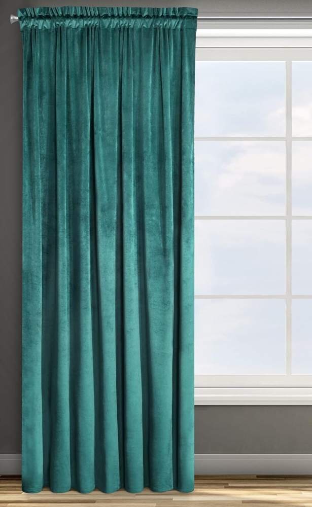 Samtvorhang Velours Vorhänge zum Wohnzimmer Prachtvoll Elegant dunkeltürkis 135x300 cm Kräuselband Bild 1