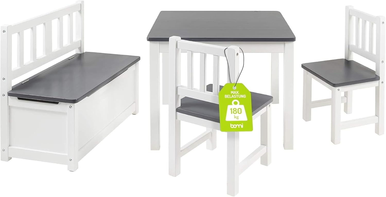 Bomi 'Anna' Kindersitzgruppe, 4-tlg., Kiefernholz grau / weiß Bild 1