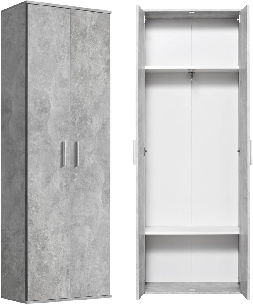 mokebo® Garderobenschrank mit Kleiderstange aus Holz 'Der Lange', 60CM Breite, schmaler Mehrzweckschrank in Grau für den Flur, Schrank & Kleiner Kleiderschrank | 60 x 180 x 34 (B/H/T in cm) | Betonoptik Bild 1