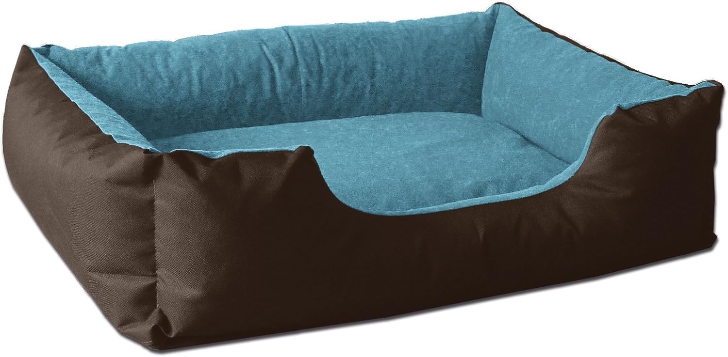 BedDog 'LUPI' Hundebett, waschbar, mit Rand, Cordura / Microfaser-Velours, MOUNTAIN-BLUE (braun/blau), L 55 x B 40 x H 17 cm Bild 1