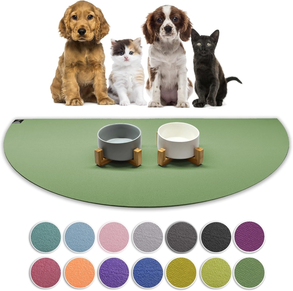 SanoZoo® - Napfunterlage, Öko-TEX - Made in Germany - rutschfeste Futtermatte für Hunde & Katzen, Halbrund 60x120 cm Olivgrün Bild 1