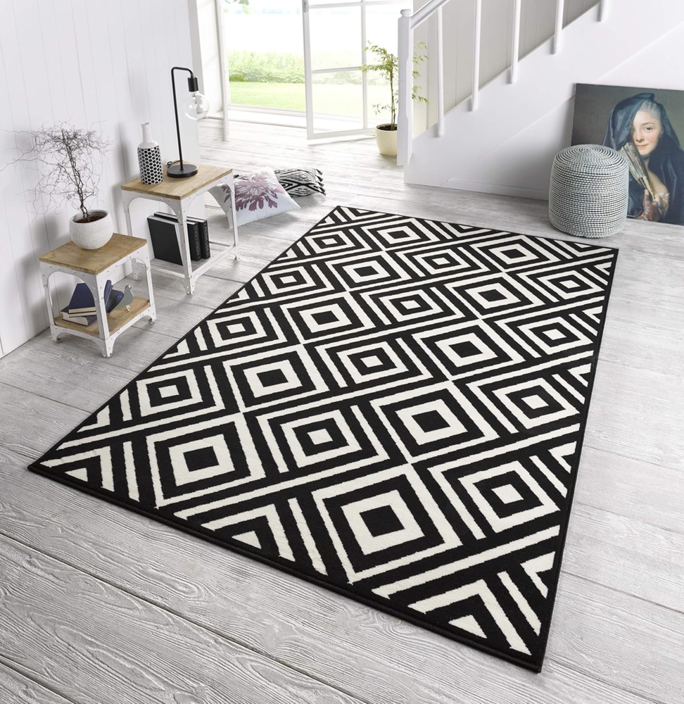 Kurzflor Teppich Art Schwarz Creme - 200x290x0,9cm Bild 1