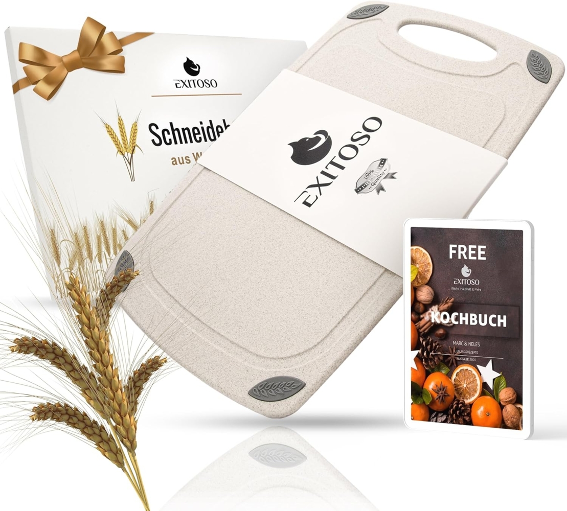 Exitoso Schneidebrett spülmaschinenfest mit Saftrille, aus PP-Material & Weizenstroh, Kunststoff, (1-St), Brotzeitbrett Frühstücksbrettchen Brot Obst Steak rutschfest Bild 1