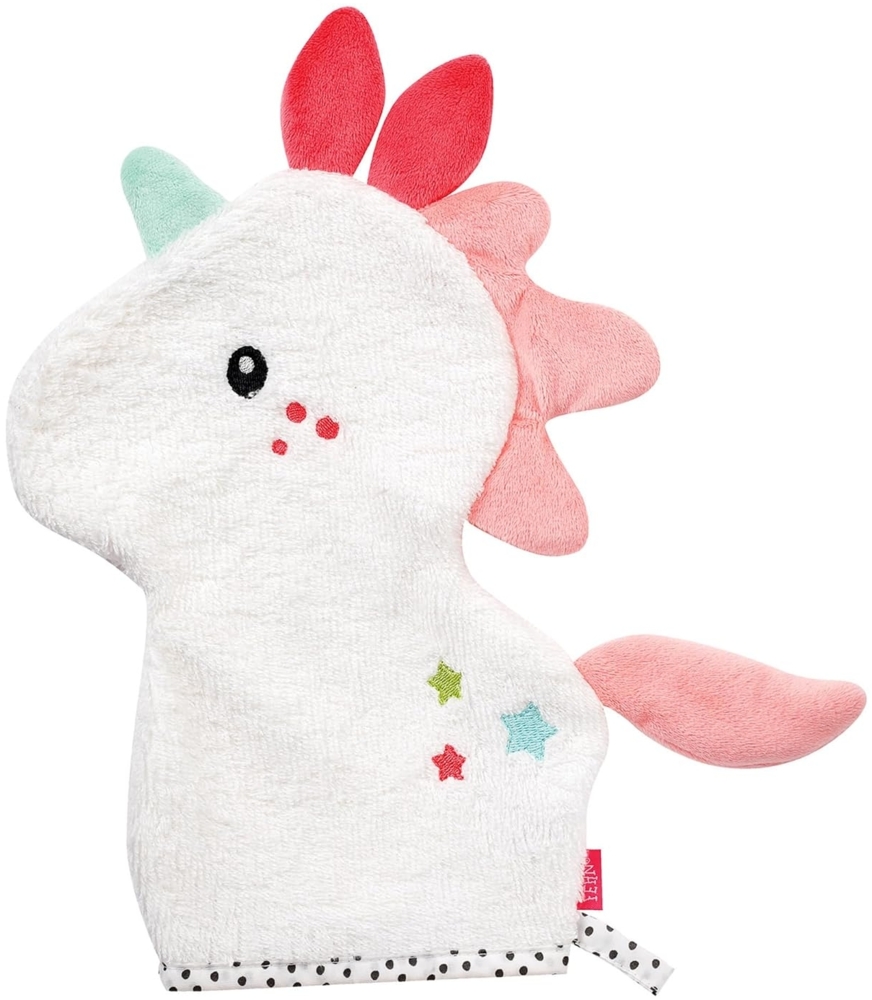 Fehn 057270 Waschhandschuh Einhorn / Waschlappen mit Tiermotiv für fröhlichen Badespaß, für Babys und Kinder ab 0+ Monaten Bild 1