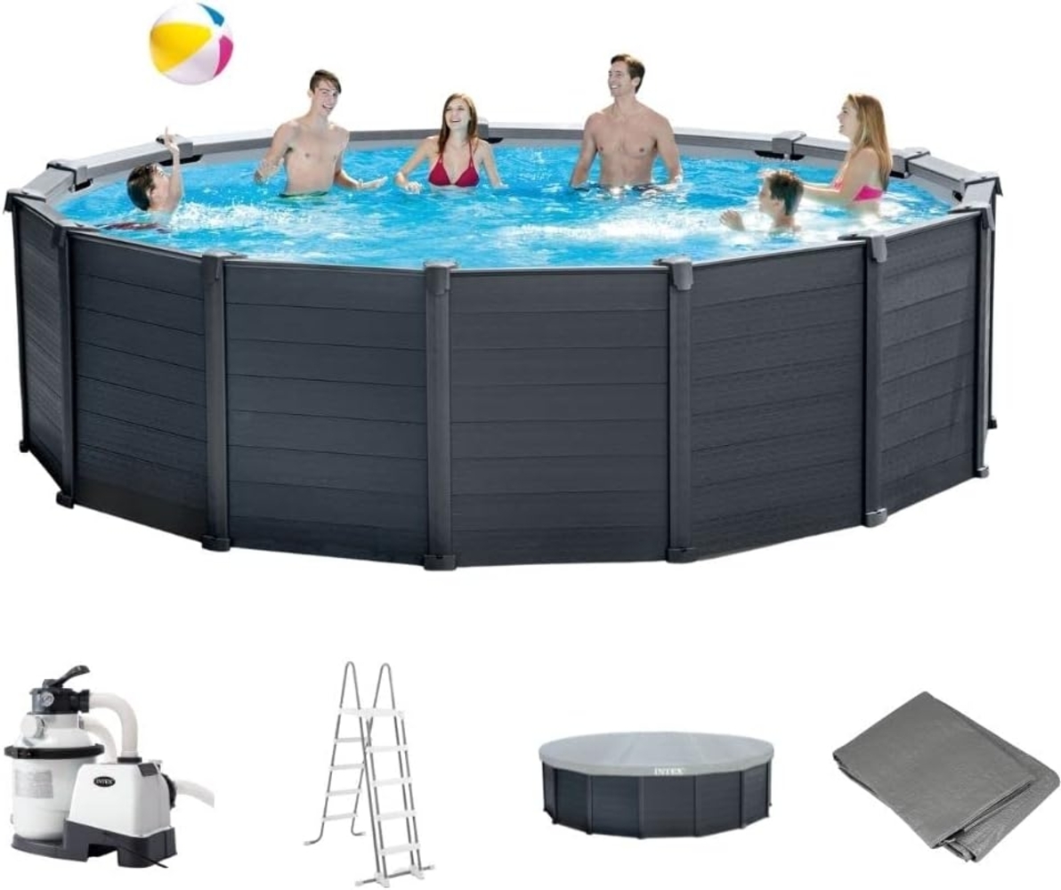 Intex 'Frame Swimming Pool Set Graphit Ø 478x124 cm', graphit, inkl. Sandfilteranlage Bild 1
