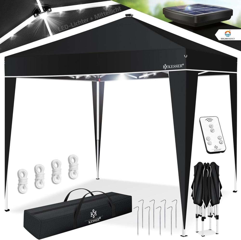 KESSER® Faltpavillon mit Tasche und Beleuchtung, wasserdicht und UV-Schutz 50+, Metall / Polyester schwarz, 300x300 cm Bild 1