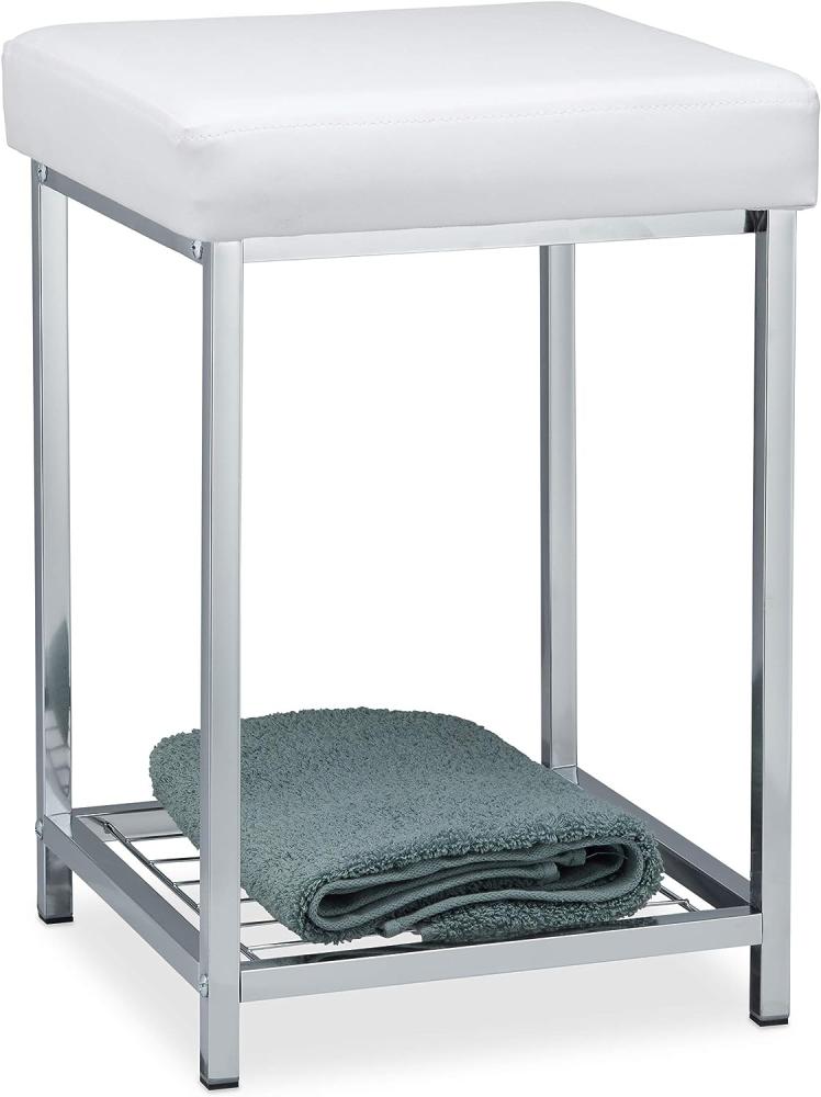 Gepolsterter Hocker mit Ablage Weiß Bild 1