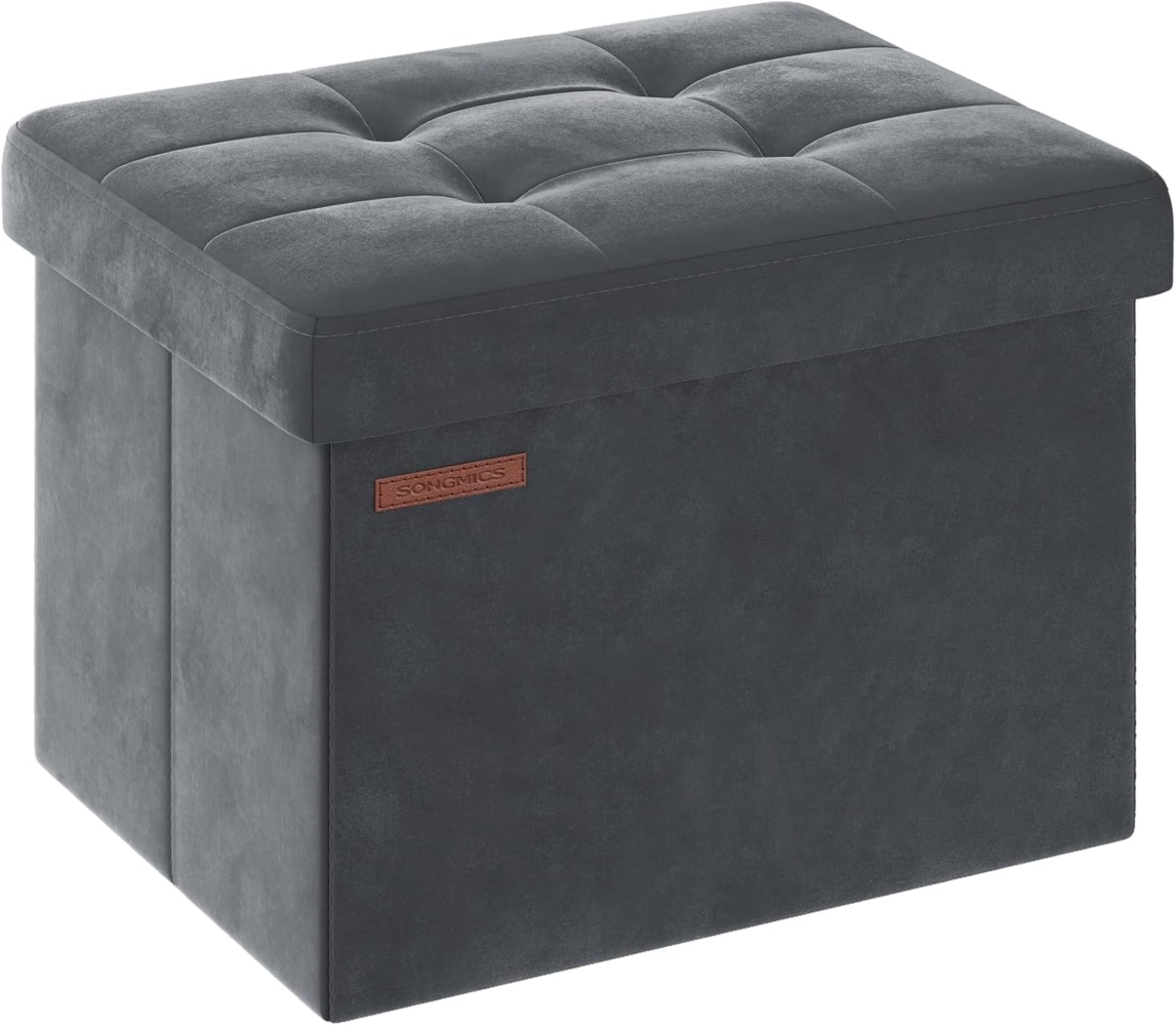Songmics Sitzbank mit Stauraum aus Samt, klappbare Sitztruhe, Aufbewahrungsbox mit Deckel, Fußbank, 31 x 41 x 31 cm, bis 130 kg belastbar, für Flur, Wohnzimmer, Schlafzimmer, schiefergrau LSFDE200G01 Bild 1