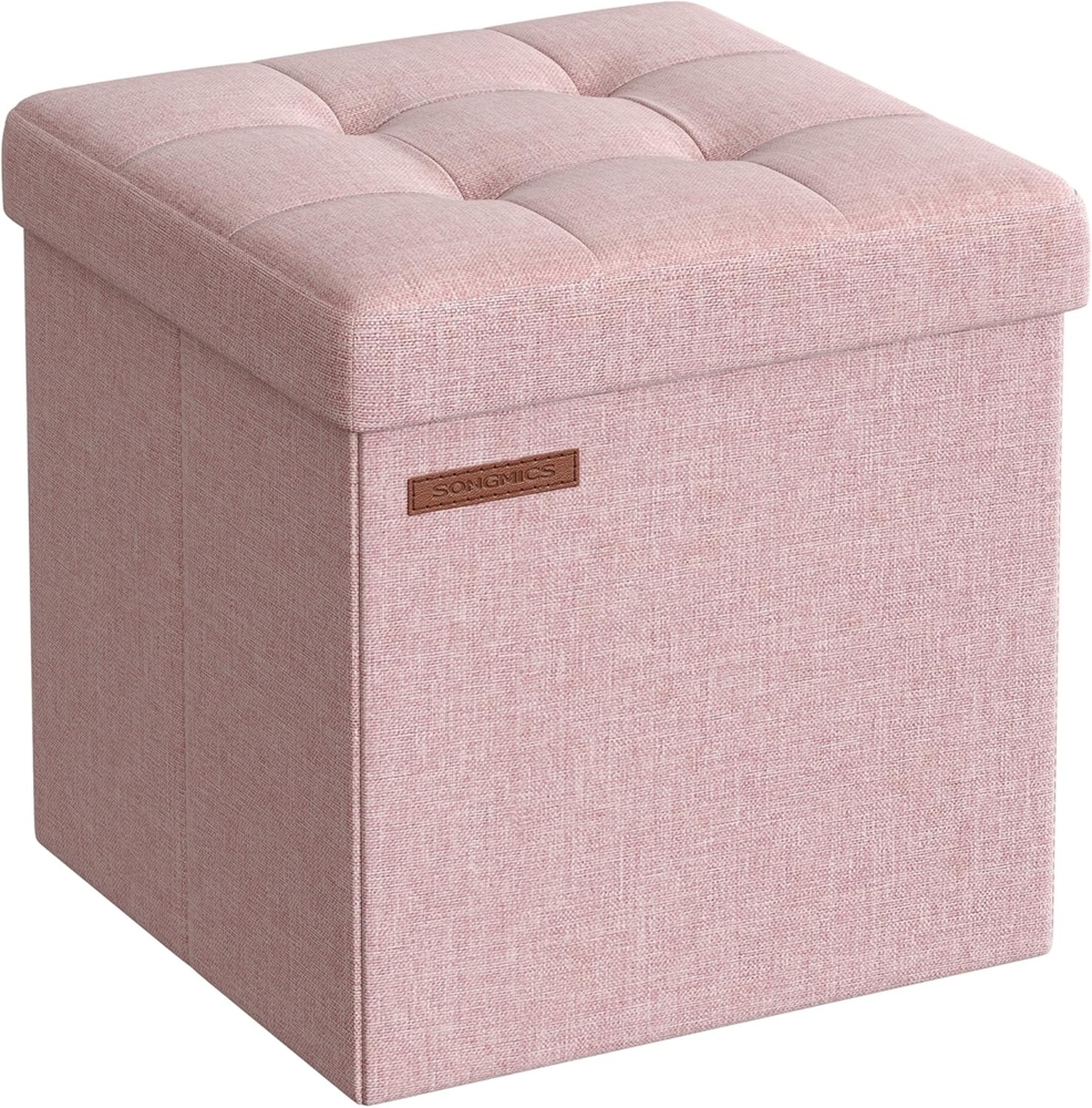 Songmics Sitzhocker mit Stauraum, faltbarer Hocker, Leinenimitat / MDF pastellrosa, 30 x 30 x 30 cm Bild 1
