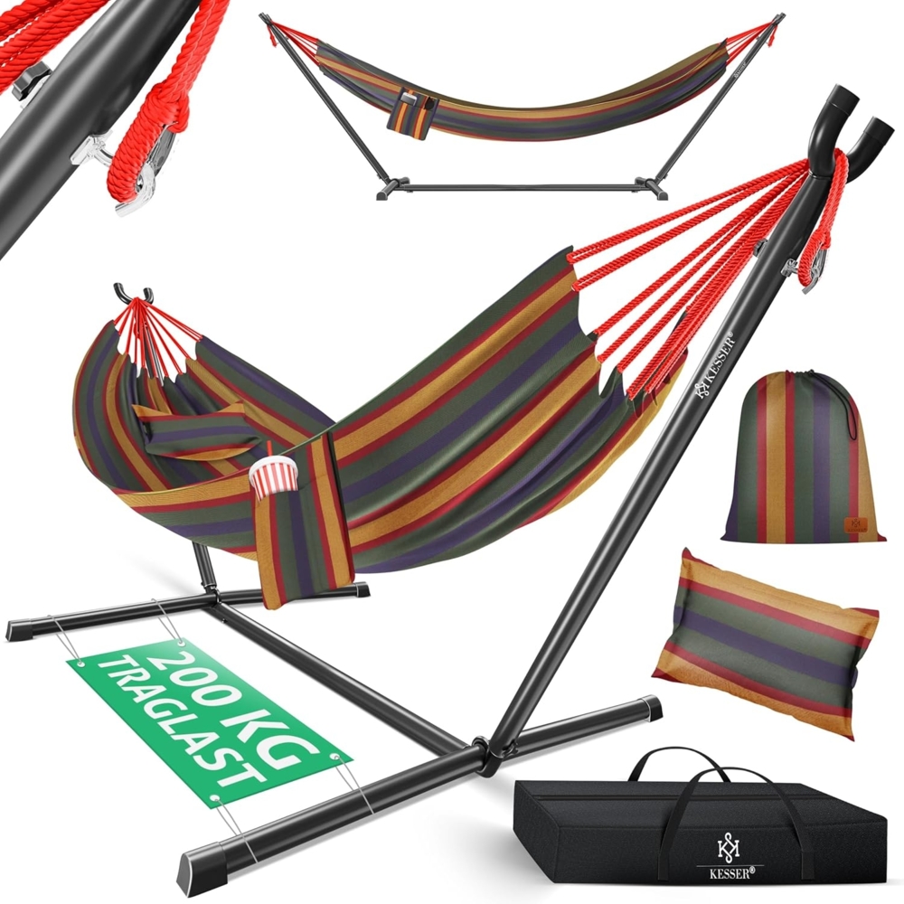 KESSER® Hängematte LAKE mit Gestell, für 2 Personen, 200kg Belastbarkeit, Bunt Bild 1