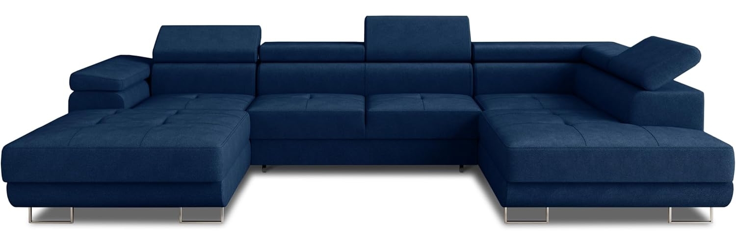 Wohnlandschaft Caris U mit Schlaffunktion, einstellbare Kopfstützen und zwei Bettkästen (Blau (Kronos 09), Ecksofa Links) Bild 1
