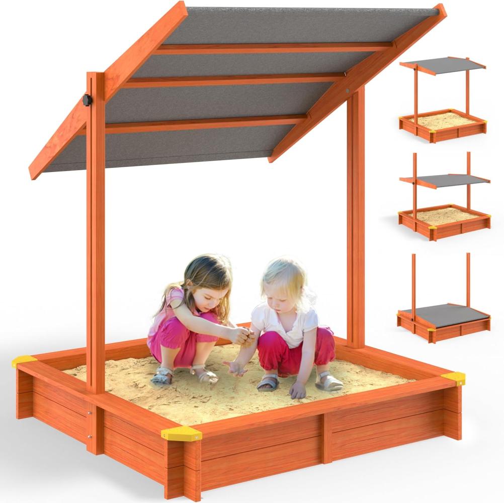 Spielwerk Sandkasten mit Dach, Holz braun / anthrazit, 120 x 120 x 120 cm Bild 1