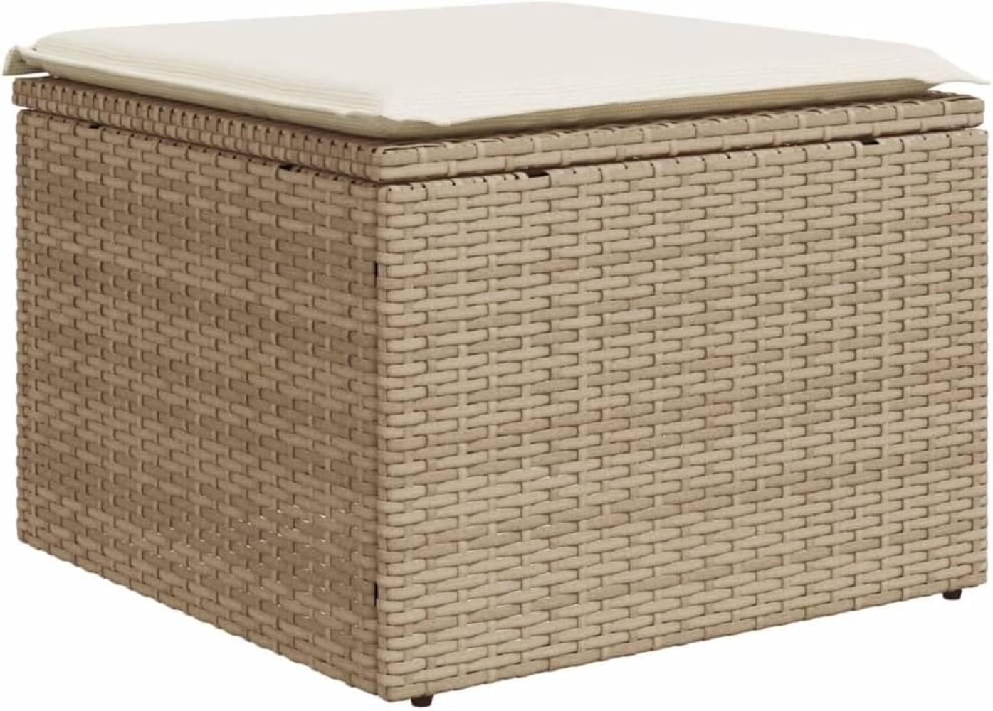 vidaXL Gartenhocker mit Kissen Beige 55x55x37 cm Poly Rattan 366055 Bild 1