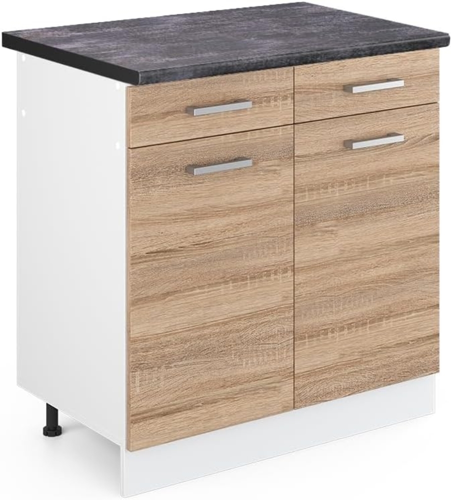 Vicco Küchenunterschrank R-Line, Sonoma/Weiß, 80 cm, AP Anthrazit Bild 1
