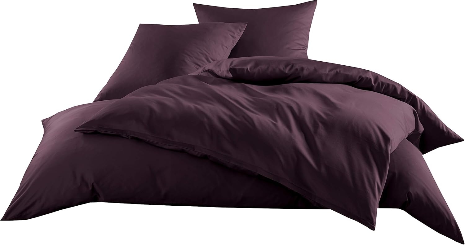 Bettwaesche-mit-Stil Mako-Satin / Baumwollsatin Bettwäsche uni / einfarbig brombeer Kissenbezug 40x80 cm Bild 1