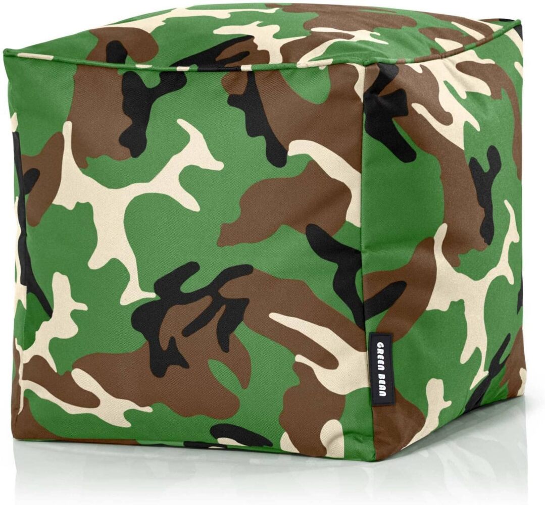 Green Bean© Outdor Pouf-Hocker 40 x 40 x 40 cm mit EPS-Perlen Füllung - Erweiterung & Addon für Sitzsäcke: Fußhocker Fußkissen - Bodenkissen Kinder & Erwachsene - Fußablage Sitzkissen Camouflage Grün Bild 1