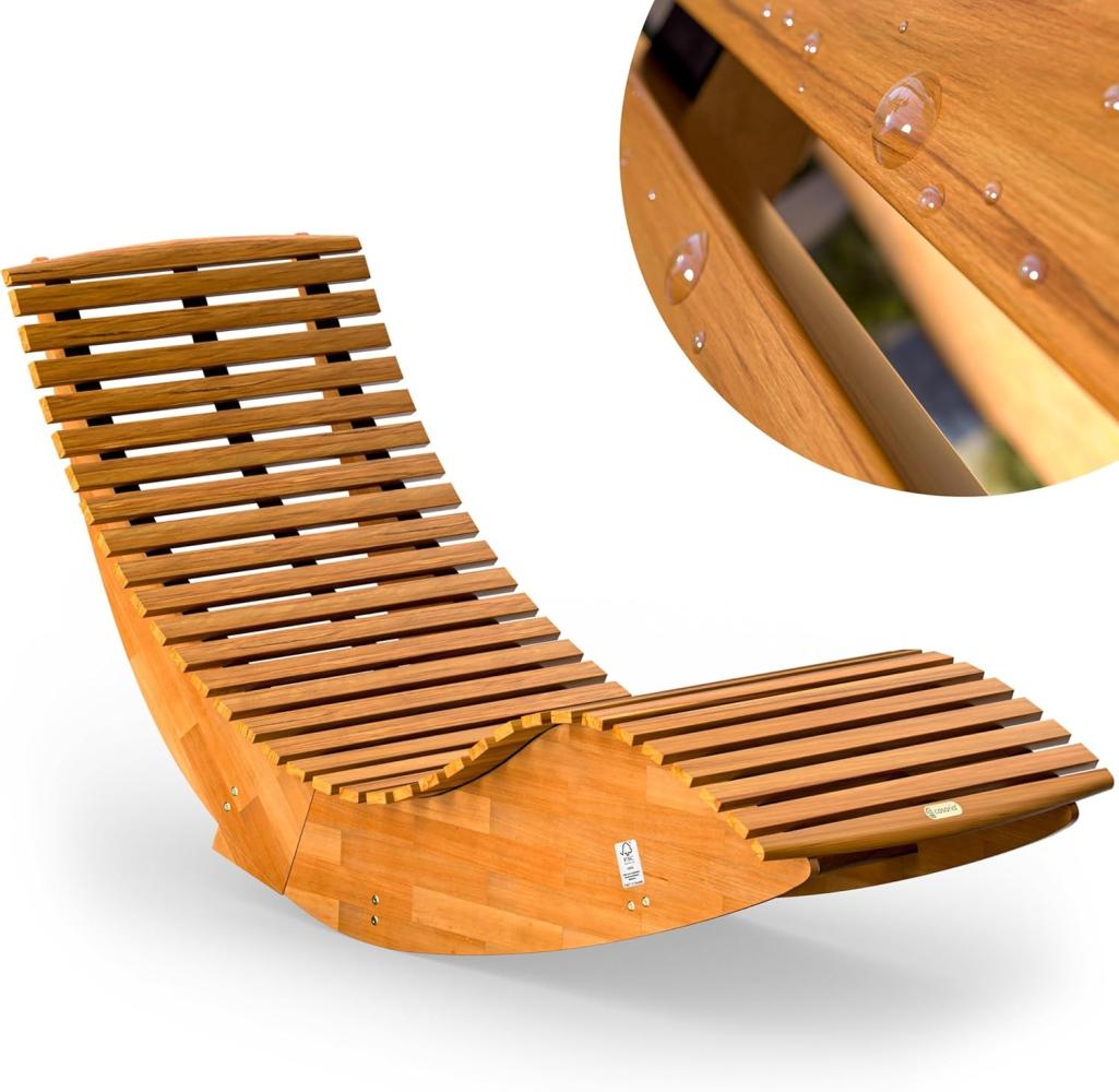 Casaria Gartenliege ergonomisch, mit Schaukelfunktion, Akazie Natur, 150 x 60 x 93 cm Bild 1