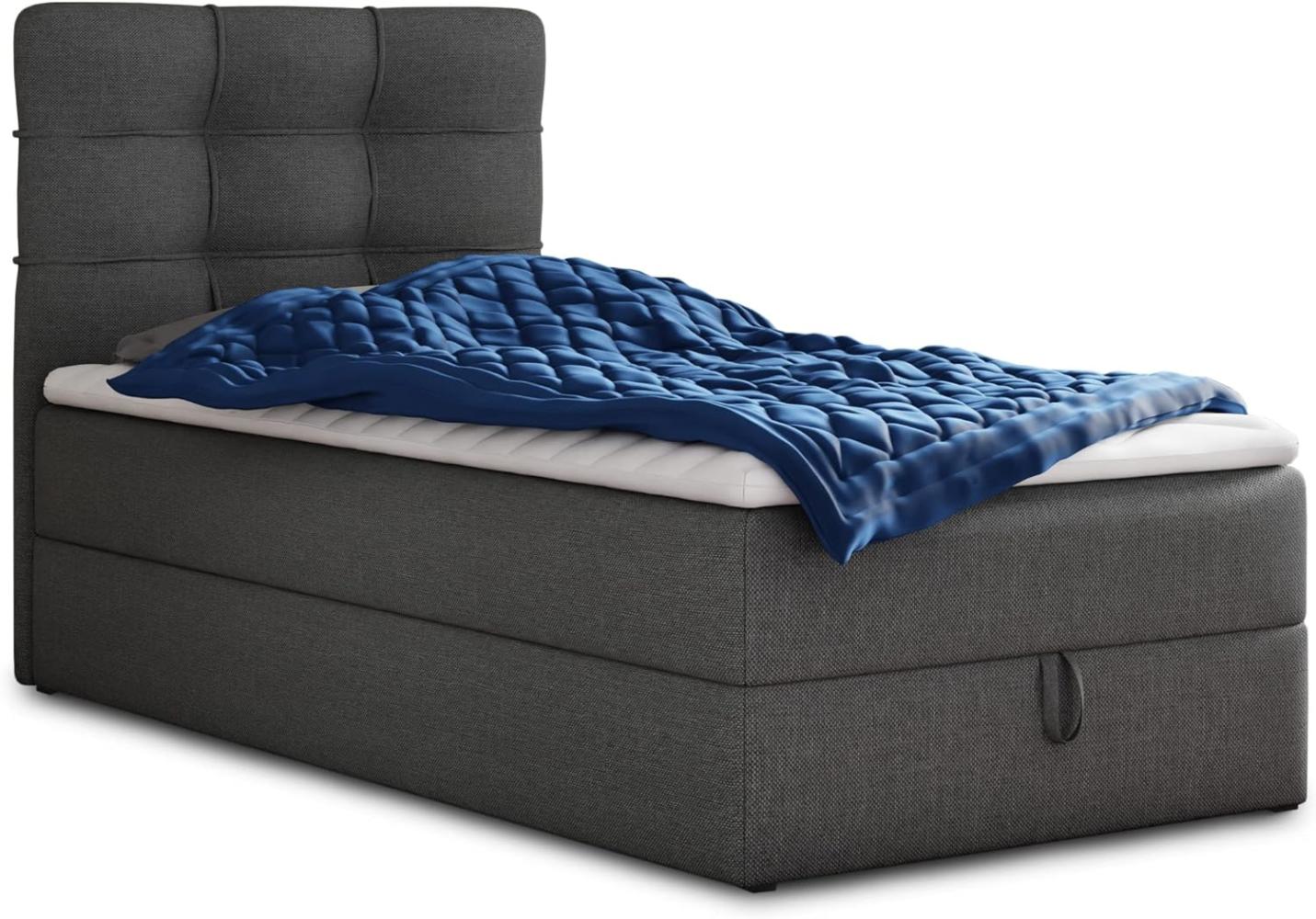 Boxspringbett Best Mini mit Bettkasten und Matratzentopper - Einzelbett mit Bonell-Matratze und Topper, Polsterbett, Bett, Schlafzimmer (Dunkelgrau (Inari 94), 80 x 200 cm) Bild 1