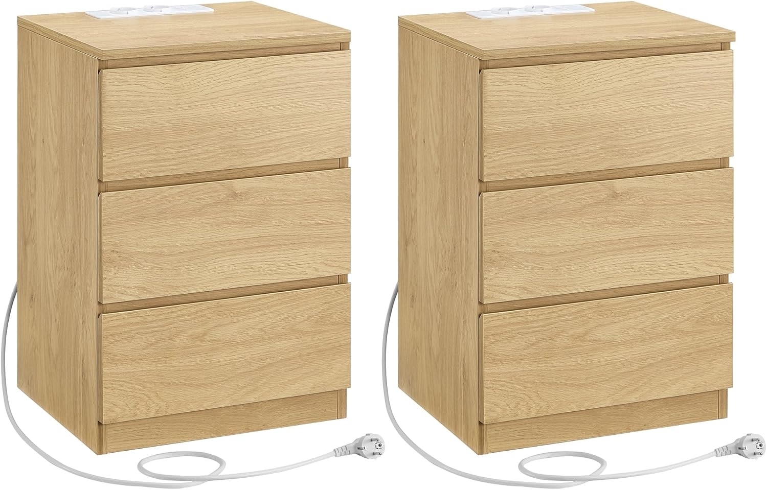 VASAGLE Nachttisch mit Steckdosenleiste, 2er Set, Beistelltisch, 3 Schubladen, 2 AC-Steckdosen, 2 USB-A-Anschlüsse, Wohnzimmer, Schlafzimmer, Arbeitszimmer, modern, strohgelb LETDE831Y70 Bild 1