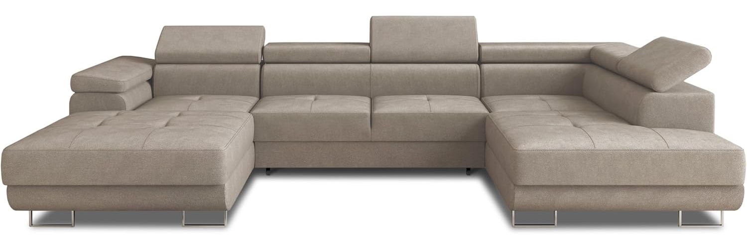 Wohnlandschaft Caris U mit Schlaffunktion, einstellbare Kopfstützen und zwei Bettkästen (Beige (Paros 02), Ecksofa Links) Bild 1