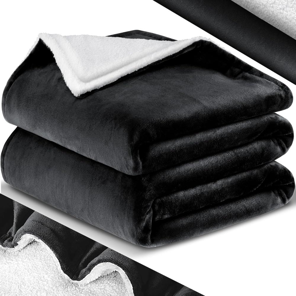 Kesser® Fleecedecke, Sherpa / Flanell, Schwarz, 220x240 cm Bild 1
