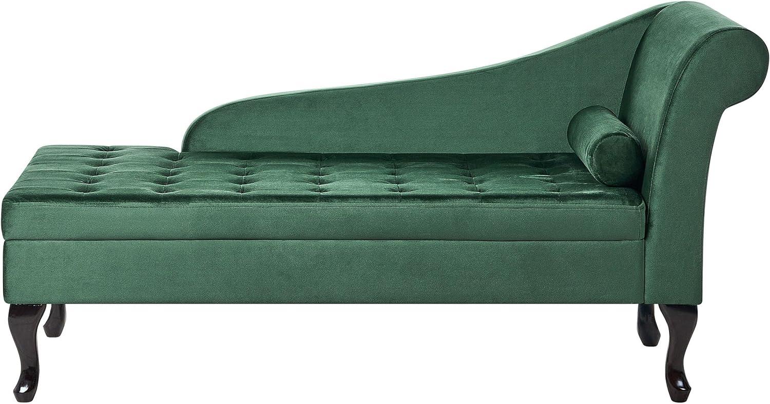 Beliani 'PESSAC' Chaiselongue mit Bettkasten, rechtsseitig, Samtstoff, Dunkelgrün Bild 1