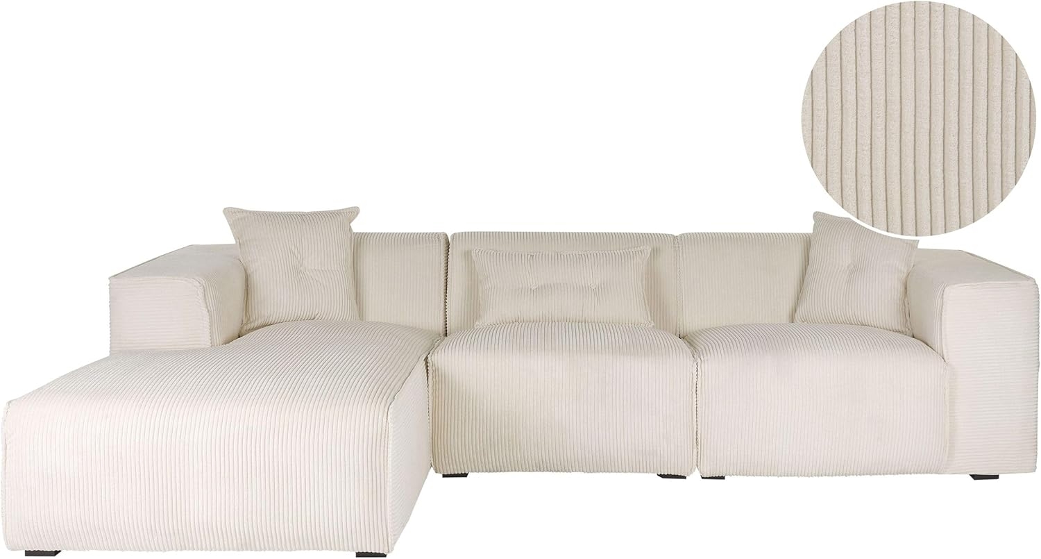3-Sitzer Ecksofa Cord cremeweiß rechtsseitig DOLVA Bild 1