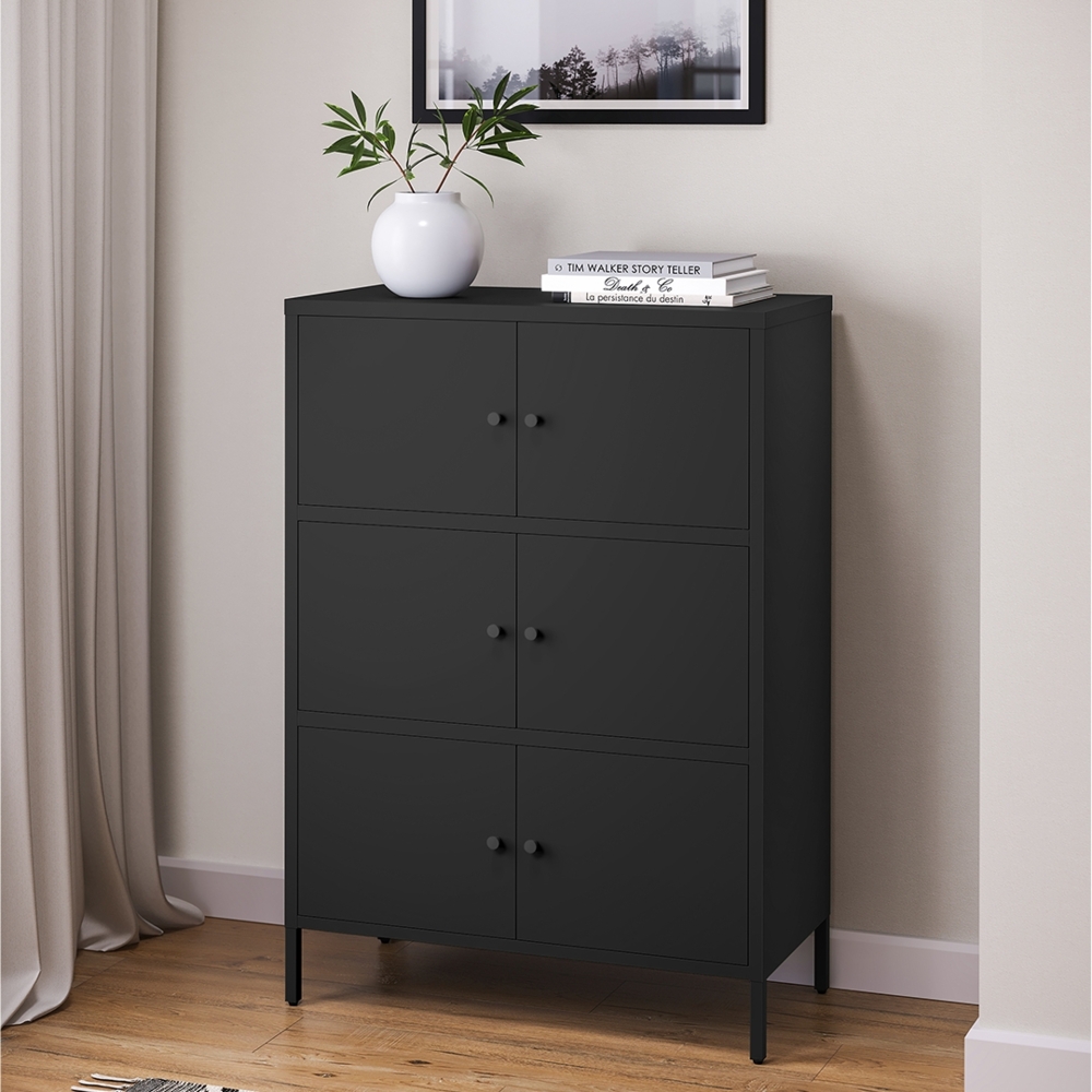 skølm 'Atriona' Metallkommode 3x2, schwarz, mit 3 Fächern, 113x80x38 cm Bild 1