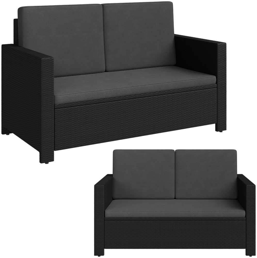 STEELSØN 'Elnath' Gartensofa 2er-Sitzer inkl. Kissen, schwarz/anthrazit, aus Polyrattan Bild 1