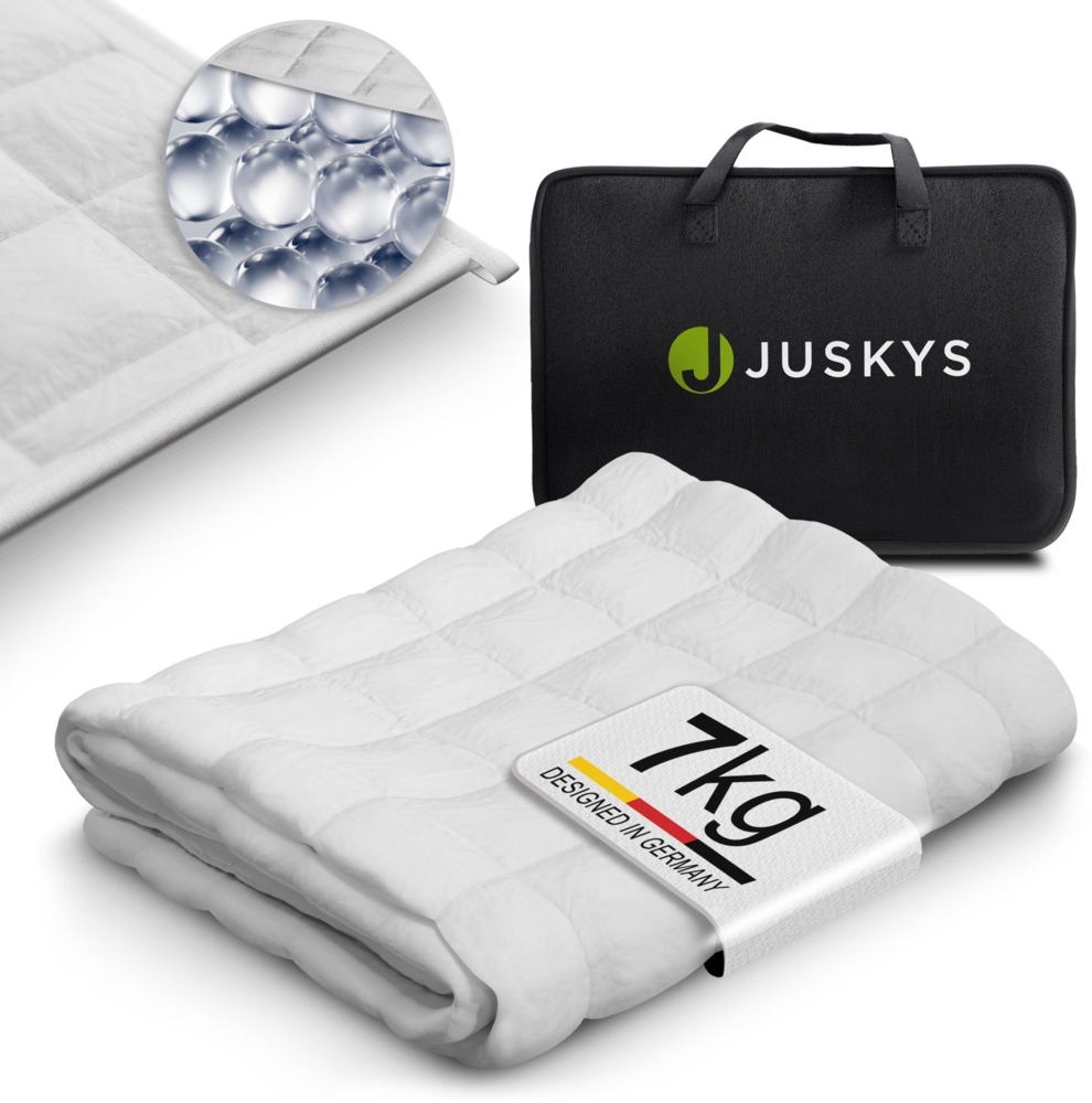 Juskys Gewichtsdecke 135x200 – weiß, beschwerte Schlafdecke mit Glasperlen, Baumwolle & Mikrofaser, entspannend & schlaffördernd bei Unruhe – 7 kg Bild 1
