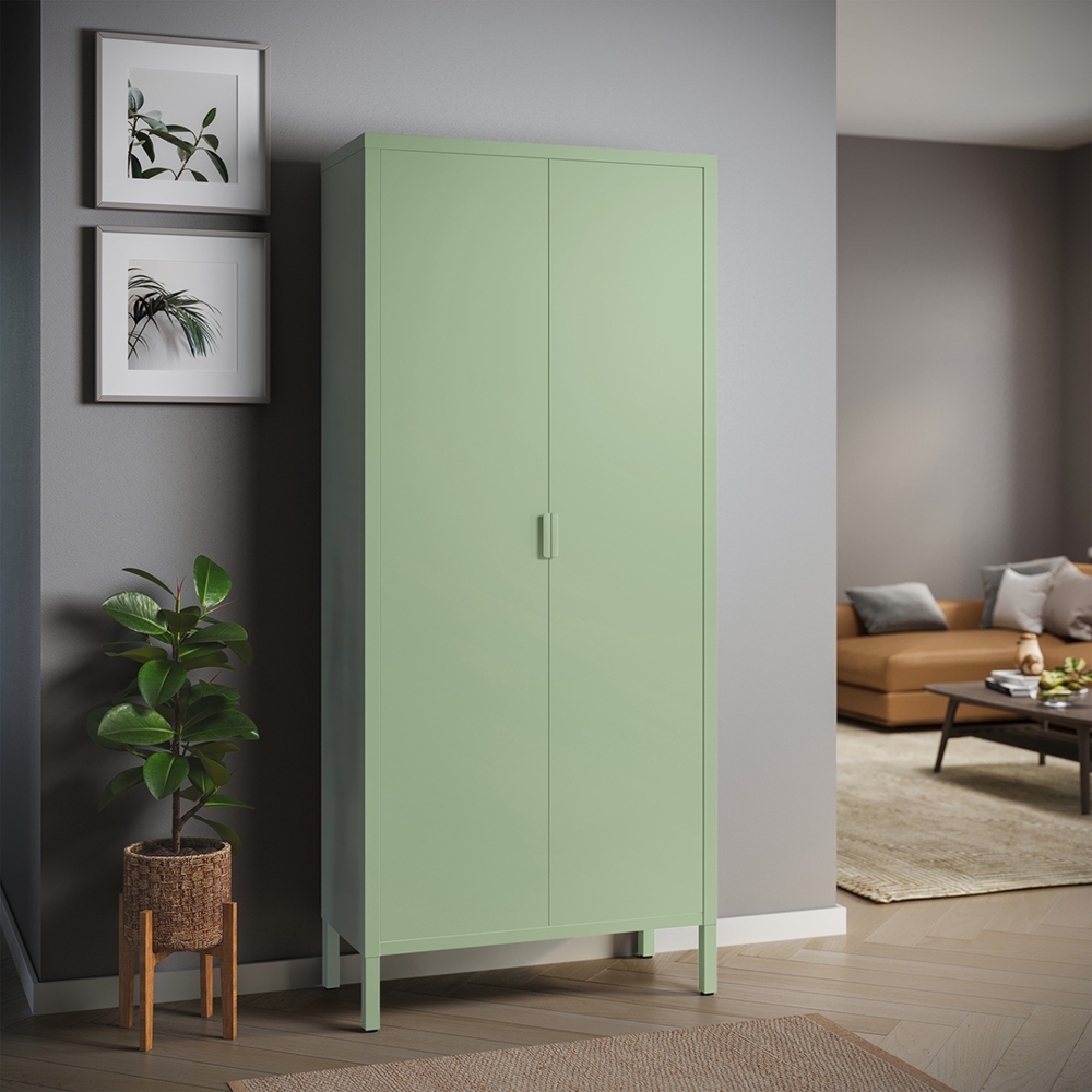 skølm 'Ituri' Kleiderschrank, Metall, 170x45x80 cm, grün, Garderobe mit 4 Fächern und 2 Kleiderstangen Bild 1