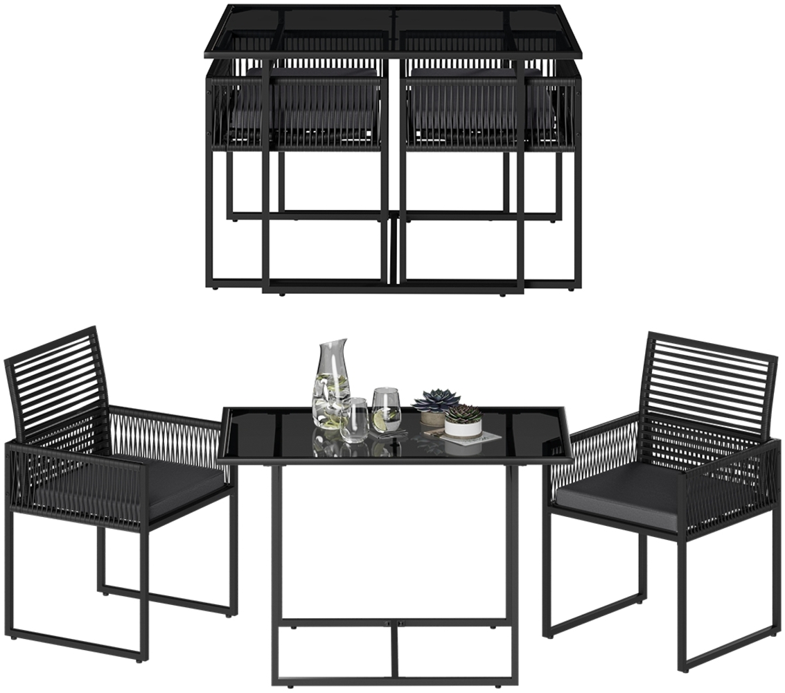 STEELSØN 'Kynaris' 3-tlg. Gartenmöbel-Set, Sitzgruppe aus 2 Polyrattan-Stühlen und Gartentisch, Metall, zusammenklappbar, schwarz/anthrazit, wetterfest Bild 1