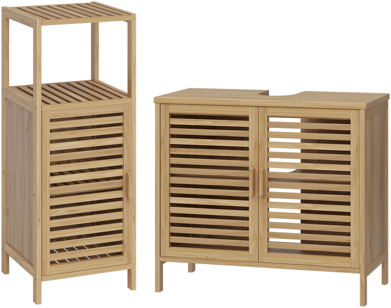 Bellamio 'Newa' Badezimmer Set aus Waschbeckenunterschrank und Badschrank mit 3 Ablagefächern, Bambus, natur Bild 1