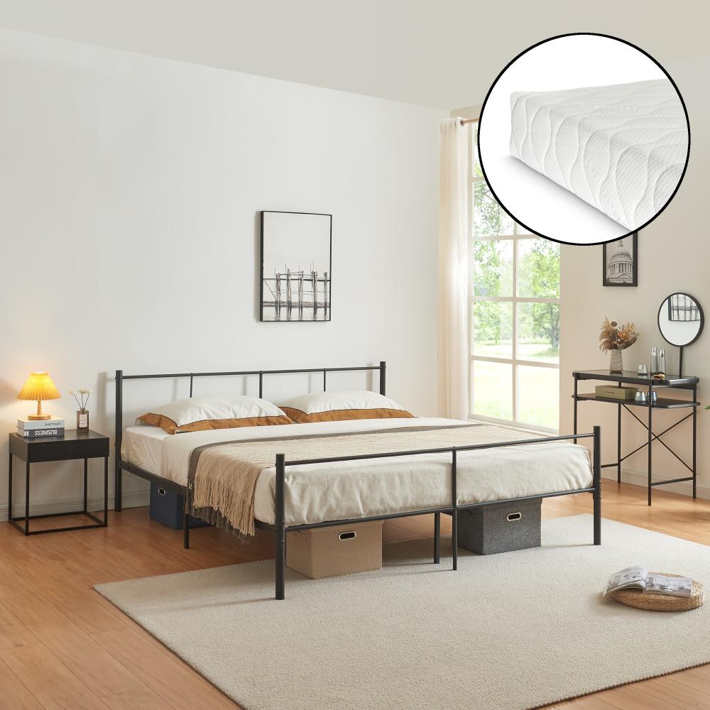 en.casa 'Laos' Metallbett mit Kaltschaummatratze, Metall schwarz, 180x200 cm Bild 1
