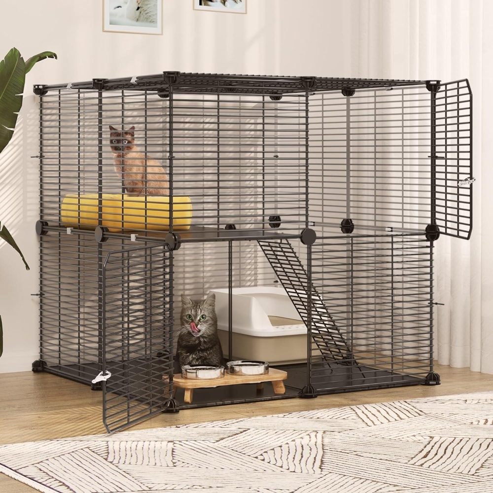 YITAHOME Katzenkäfig 2-stöckig DIY Metalldraht, Schwarz, 71 x 71 x 71 cm Bild 1