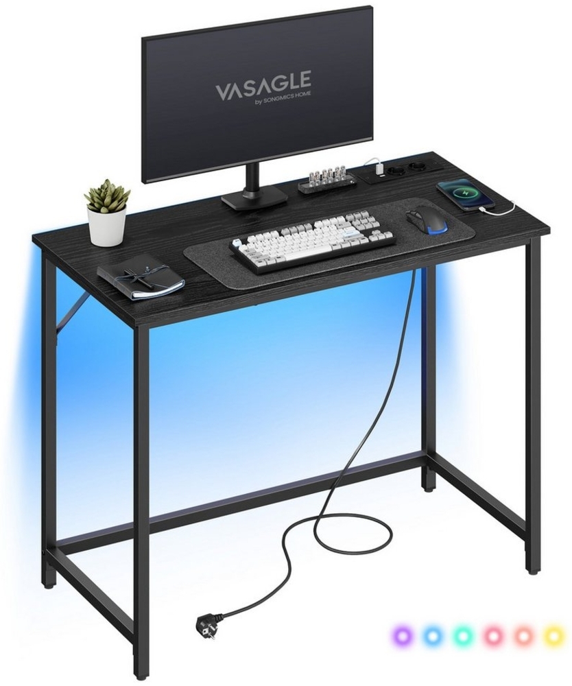 Vasagle Schreibtisch, Gaming-Tisch mit LED-Beleuchtung, Steckdosenleiste, Computertisch, 50 x 100 x 76, platzsparend, für Arbeitszimmer, Homeoffice, ebenholzschwarz-tintenschwarz von Songmics Bild 1