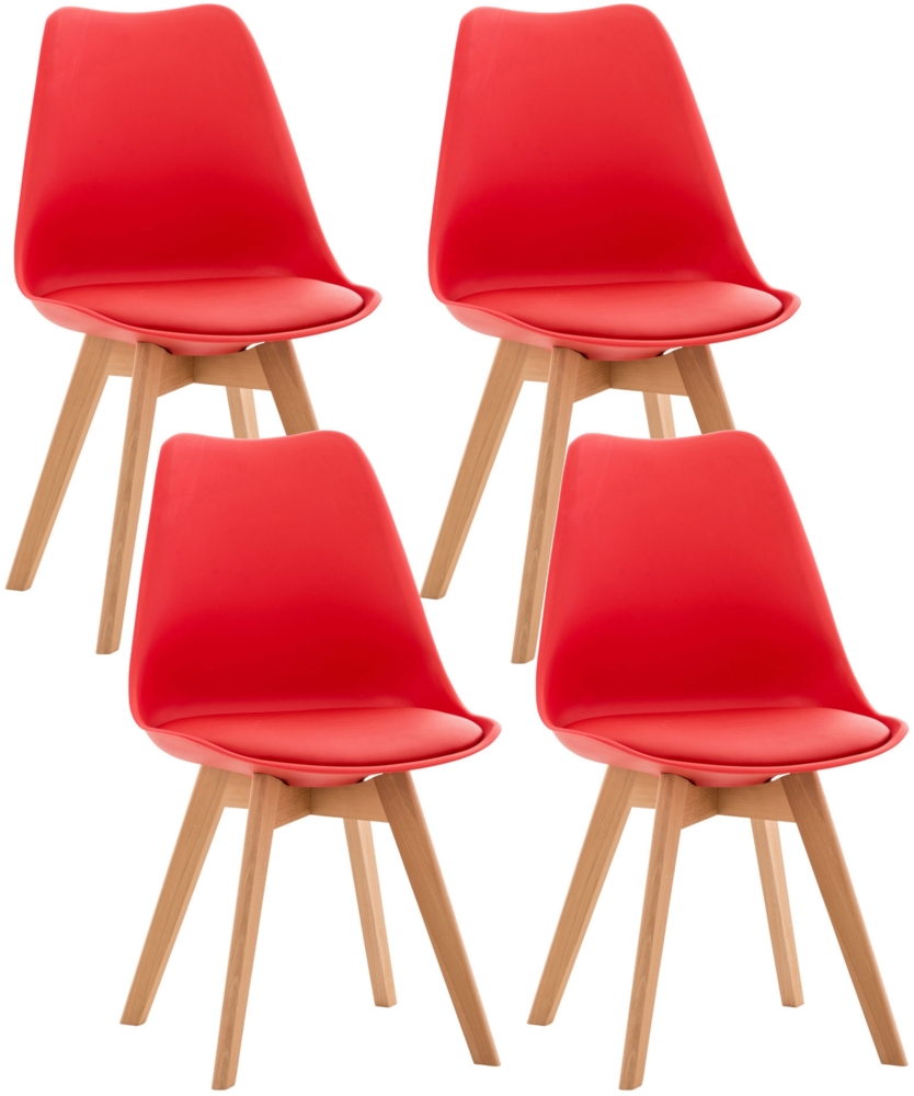 CLP 4er Set Esszimmerstuhl Linares Mit Buchenholzgestell,rot Kunststoff Bild 1