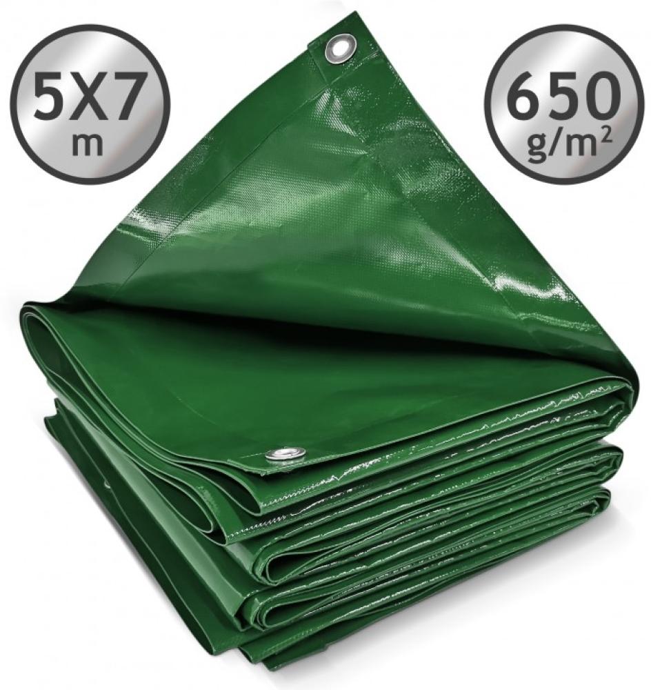 Jago® Abdeckplane mit 24 Ösen, wasserdicht und reißfest, PVC, Grün, 5x7 m, 650 g/m² Bild 1