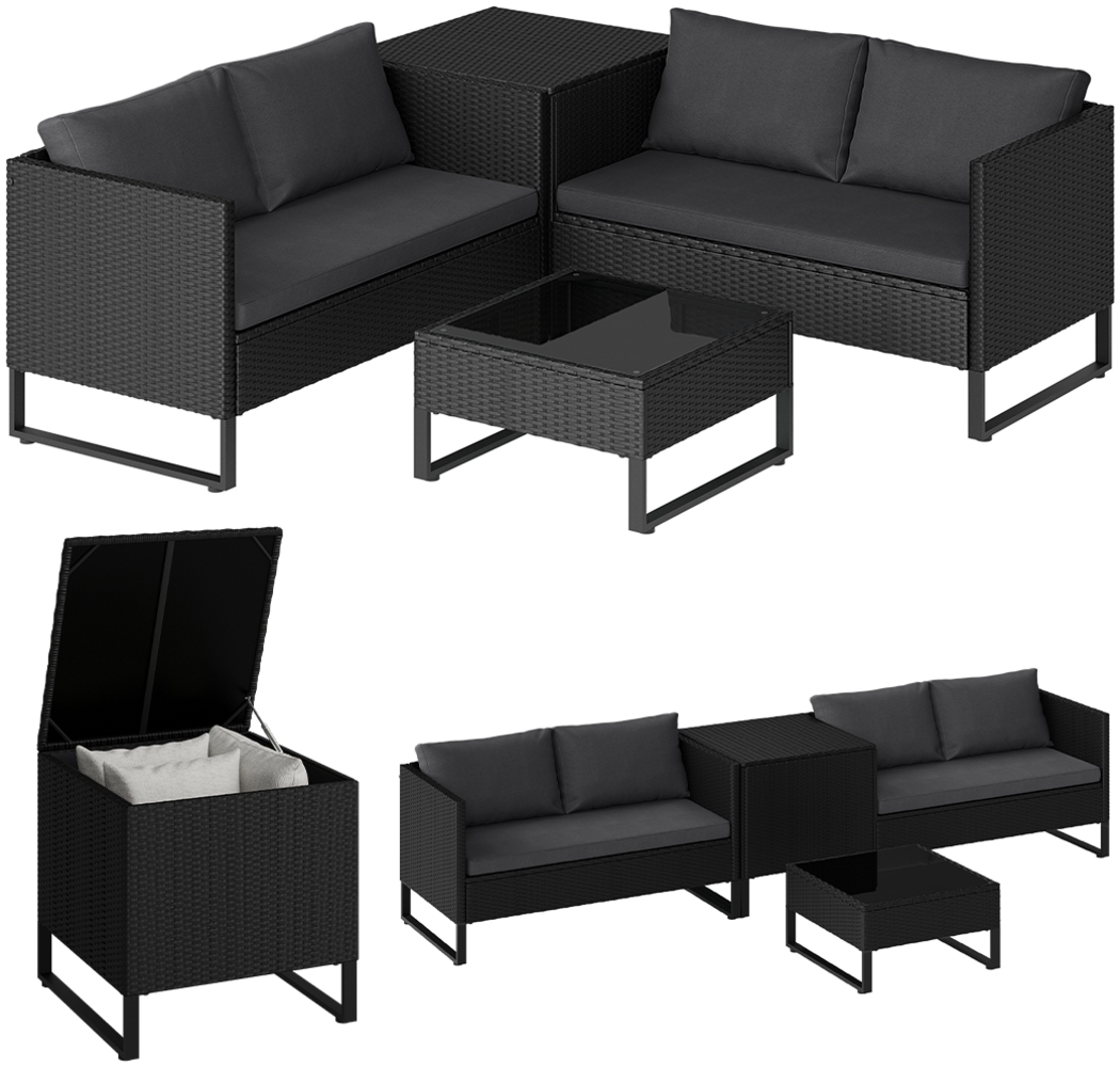 STEELSØN 'Alniyat' Polyrattan 4-tlg. Gartenlounge mit Tisch und Aufbewahrungsbox, schwarz/anthrazit, wetterfest, für 4 Personen Bild 1