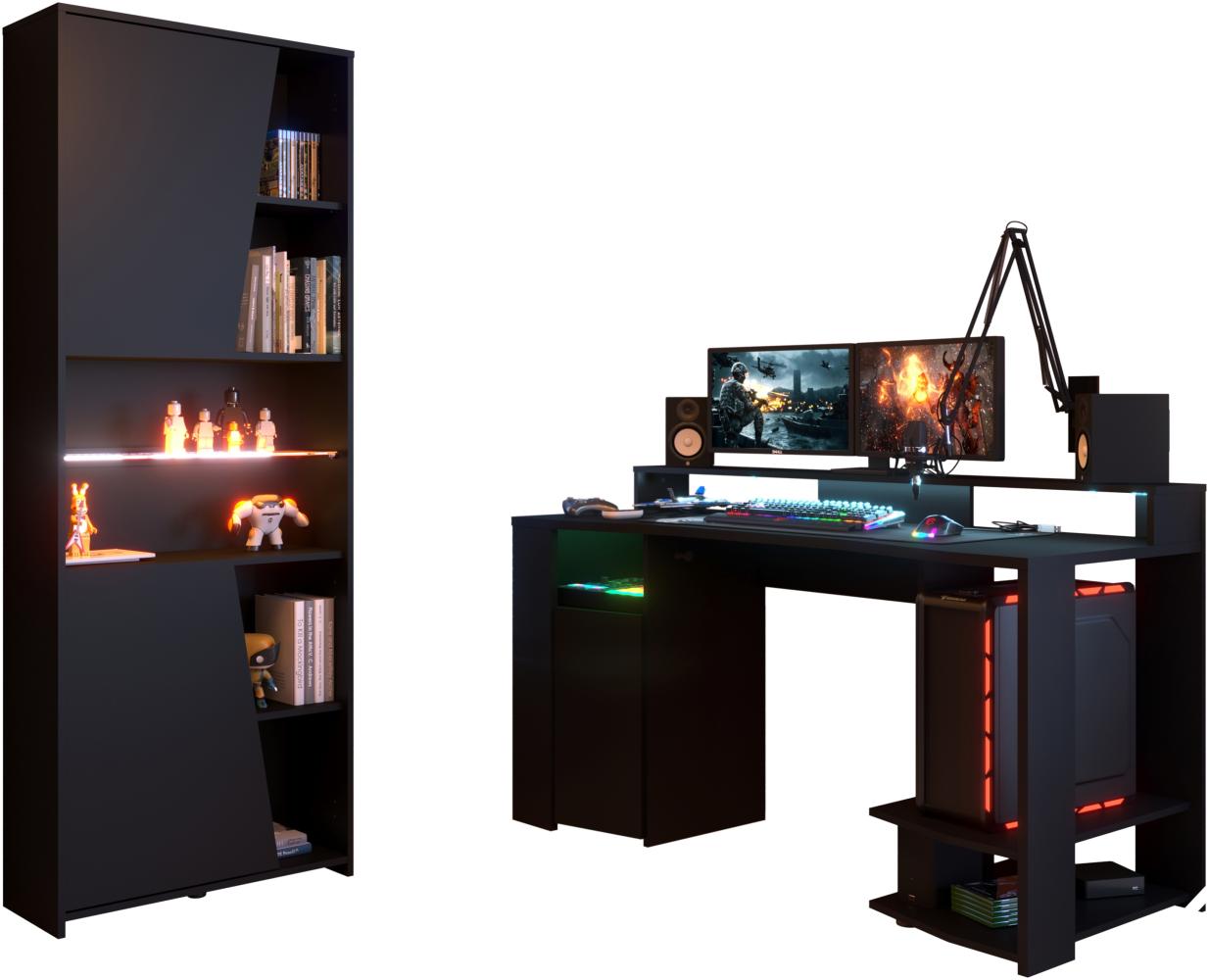 Gamertisch Parisot - mit Regal Computertisch Schreibtisch PC-Tisch LED Beleuchtung mit Farbwechsel Bild 1
