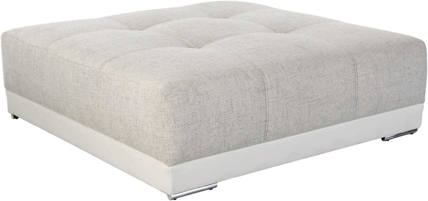 XXL-HOCKER Federkern 120/120/39 cm (passend zum BIG-SOFA) Kunstleder Weiß+Strukturstoff Grau Beige Bild 1