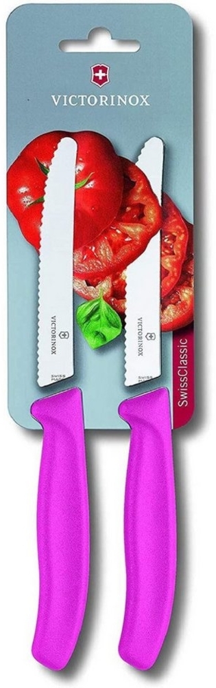 Victorinox Swiss Classic 2er Set Gemüsemesser mit Wellenschliff, 11 cm Klinge, Klingenschutz, Spülmaschinengeeignet, pink rosa Bild 1
