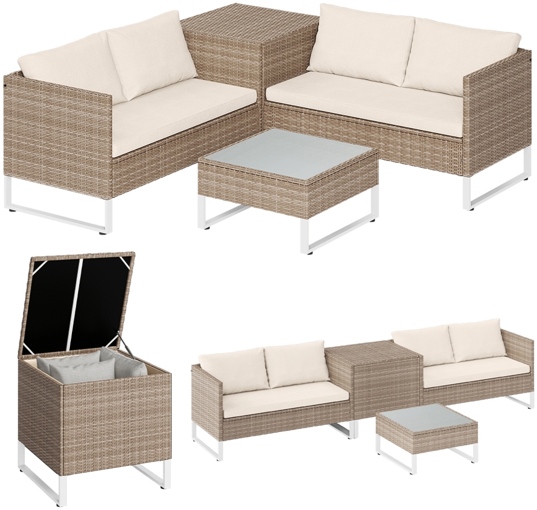 STEELSØN 'Alniyat' Polyrattan 4-tlg. Gartenlounge mit Tisch und Aufbewahrungsbox, beige, wetterfest, für 4 Personen Bild 1
