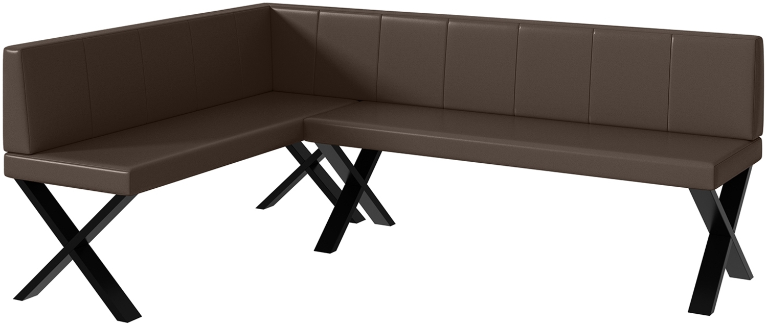 MEBLINI Eckbank für Esszimmer - Küchenbank - Essecke - Sitzecke Küche - PETER - X-Beine 142x196x87cm Links - Braun Kunstleder Bild 1
