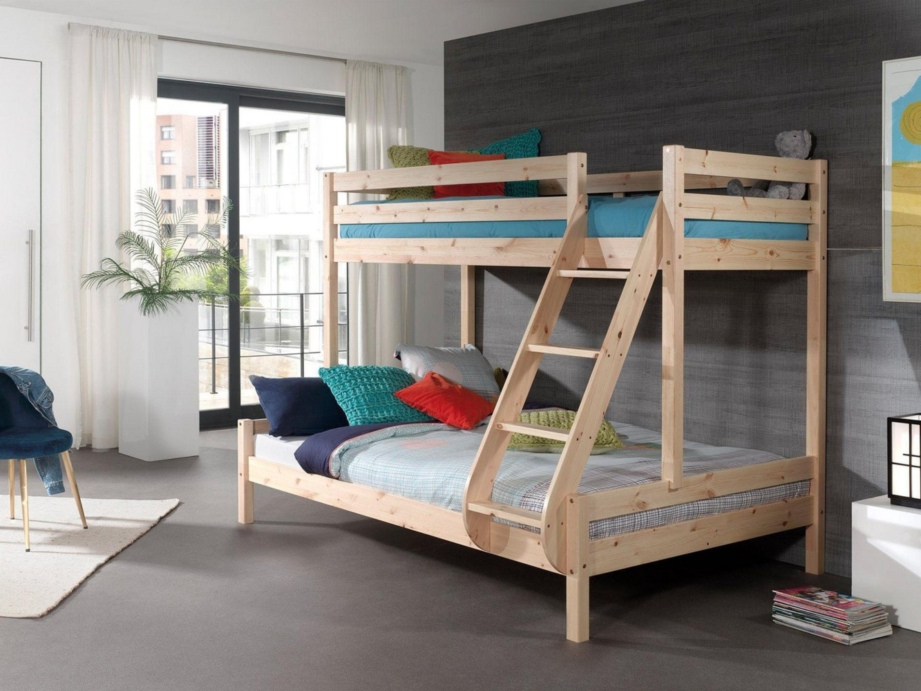 Vipack 'Martin' Etagenbett, natur, 90x200/140x200 cm, Kiefer massiv, inkl. Lattenroste Bild 1