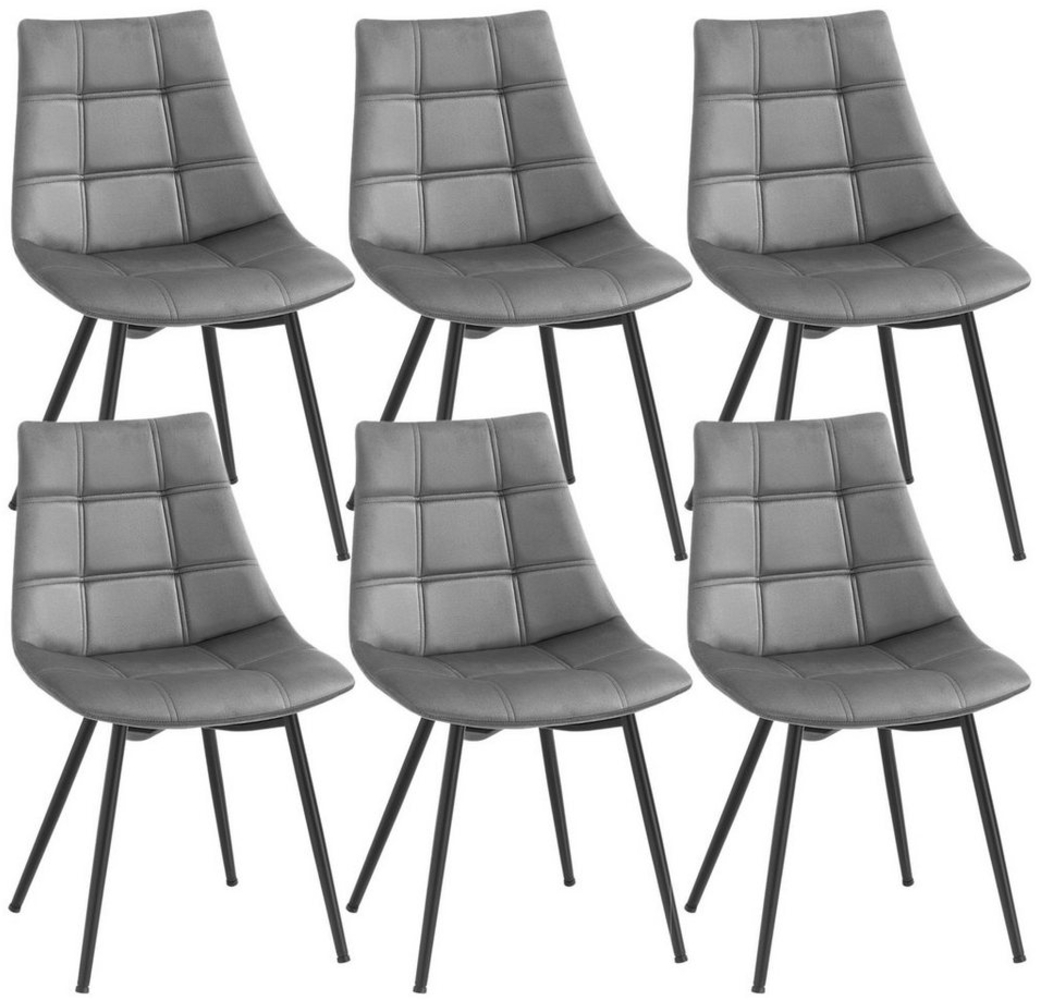 Esszimmerstühle 6er Set, moderne Küchenstühle, Polsterstühle mit Eisenbeinen, angenehm glatte Samtoberfläche, Loungesessel, Grau LDC84GY-6 Bild 1